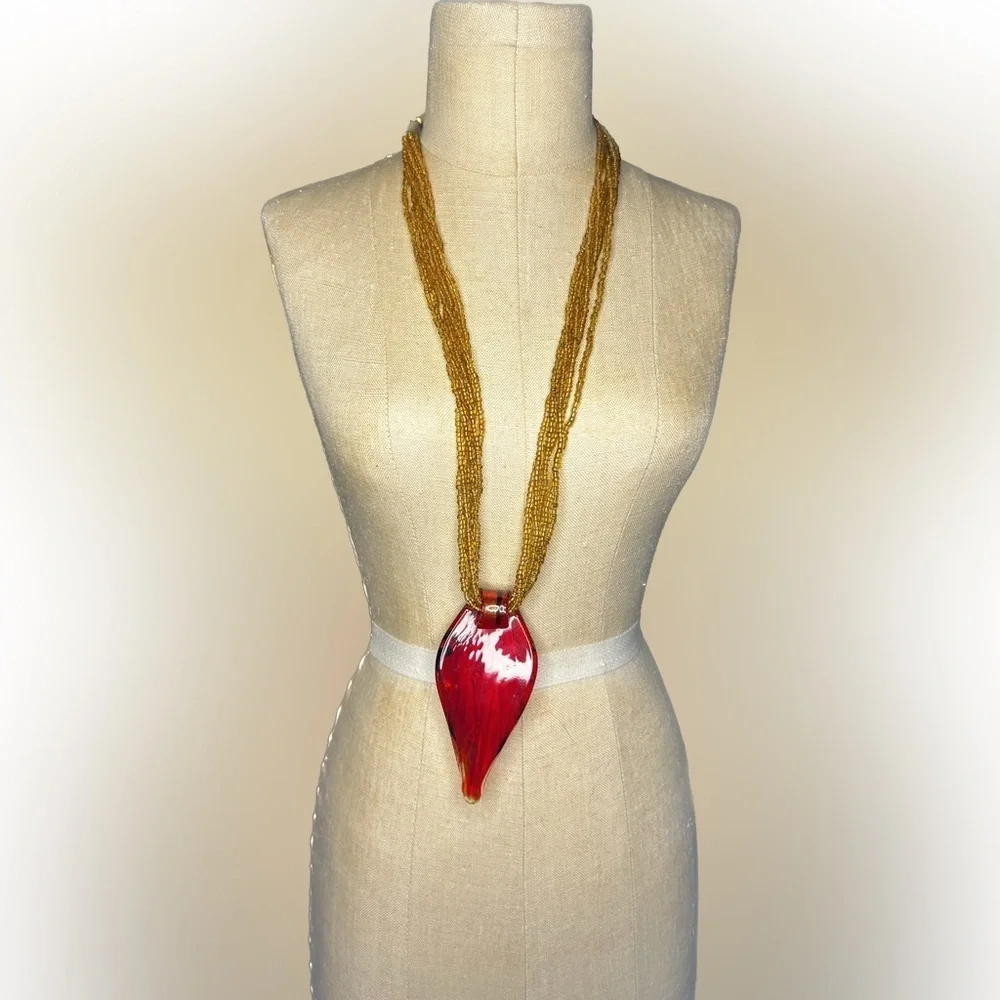 Vibrant retro multi color glass tear drop pendant